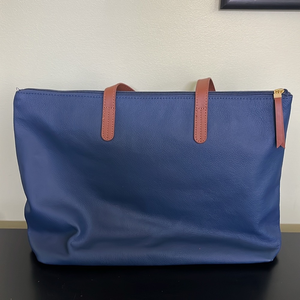 NWT Leather Joy Mangano RFIDBlocking Tote Bucket Shopper CarryOn - Picture 12 of 16